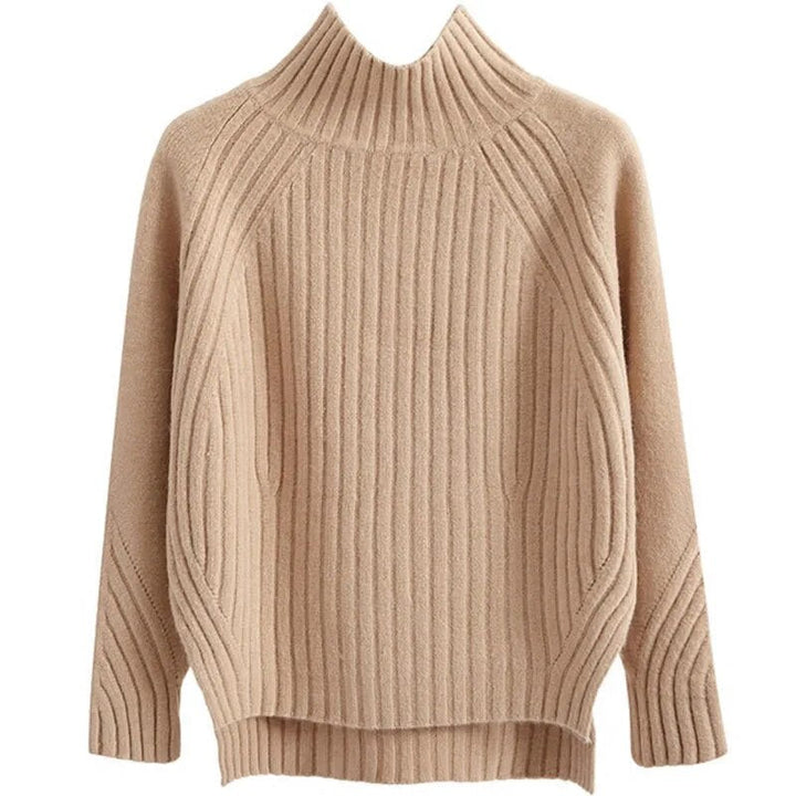 Black Oversized Sweater for Women, Knitted Pullover with Half Turtleneck 4