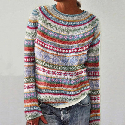 Womens Knitted Sweater with Unique Print and Long Sleeves – Soft Acrylic Casual Top 1
