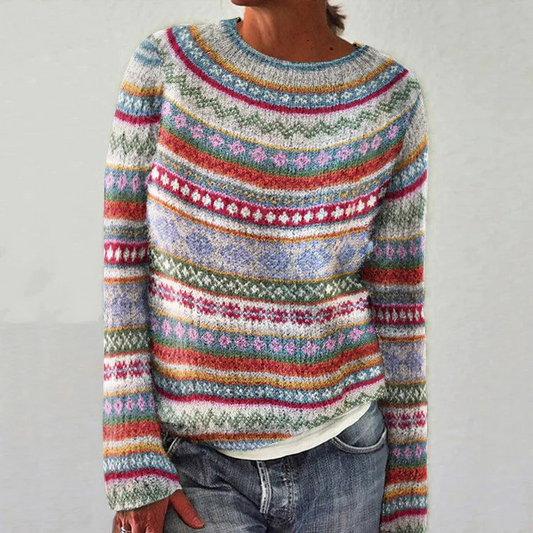 Womens Knitted Sweater with Unique Print and Long Sleeves – Soft Acrylic Casual Top 2