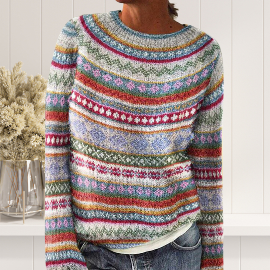 Womens Knitted Sweater with Unique Print and Long Sleeves – Soft Acrylic Casual Top 3