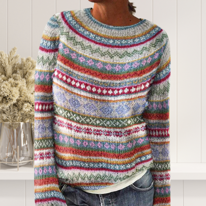 Womens Knitted Sweater with Unique Print and Long Sleeves – Soft Acrylic Casual Top 3