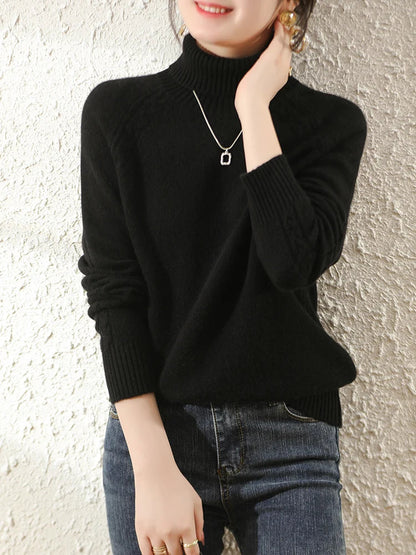 Women's Beige Knit Long Sleeve Roll Neck Sweater - Casual Comfort for Fall/Winter 12