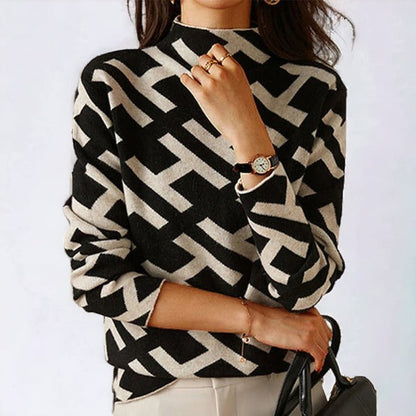 Women's Long Sleeve Geometric Knit Top – Soft Casual Style for Spring/Summer 1