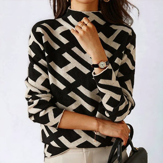 Women's Long Sleeve Geometric Knit Top – Soft Casual Style for Spring/Summer 1