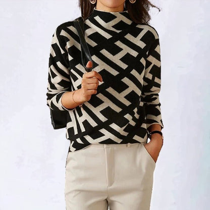 Women's Long Sleeve Geometric Knit Top – Soft Casual Style for Spring/Summer 2