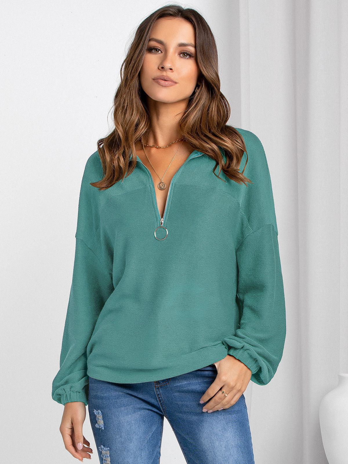 Women's Oversized Half Zip Knit Sweater - Relaxed Fit Casual Style 3