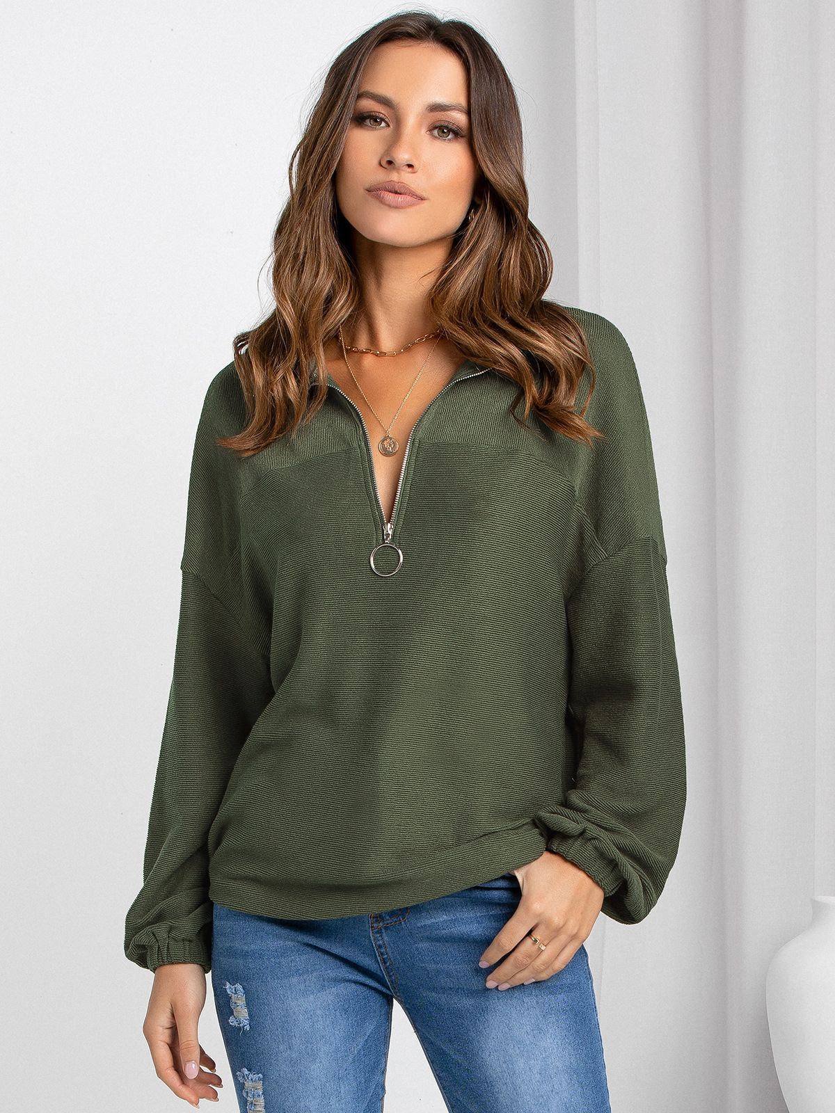 Women's Oversized Half Zip Knit Sweater - Relaxed Fit Casual Style 4