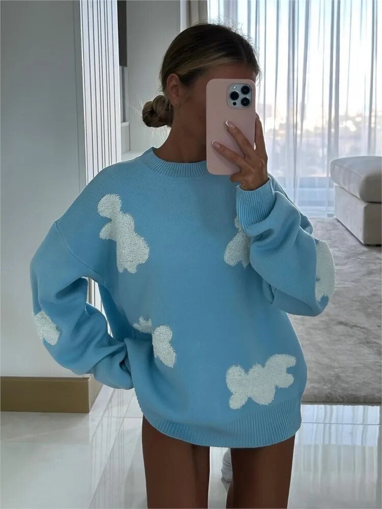 Women's Oversized Sweater with Heart Print - Soft Cotton Blend Casual Wear 3