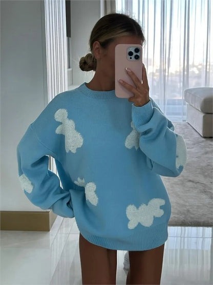 Women's Oversized Sweater with Heart Print - Soft Cotton Blend Casual Wear 3