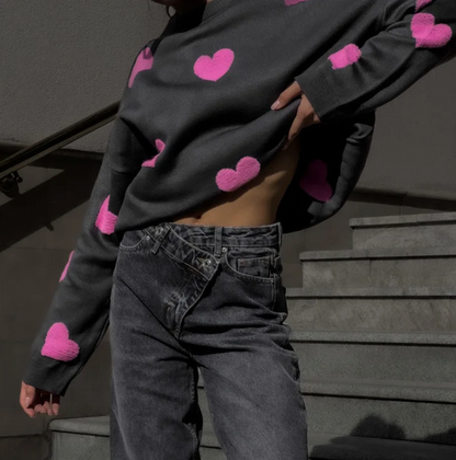 Women's Oversized Sweater with Heart Print - Soft Cotton Blend Casual Wear 5