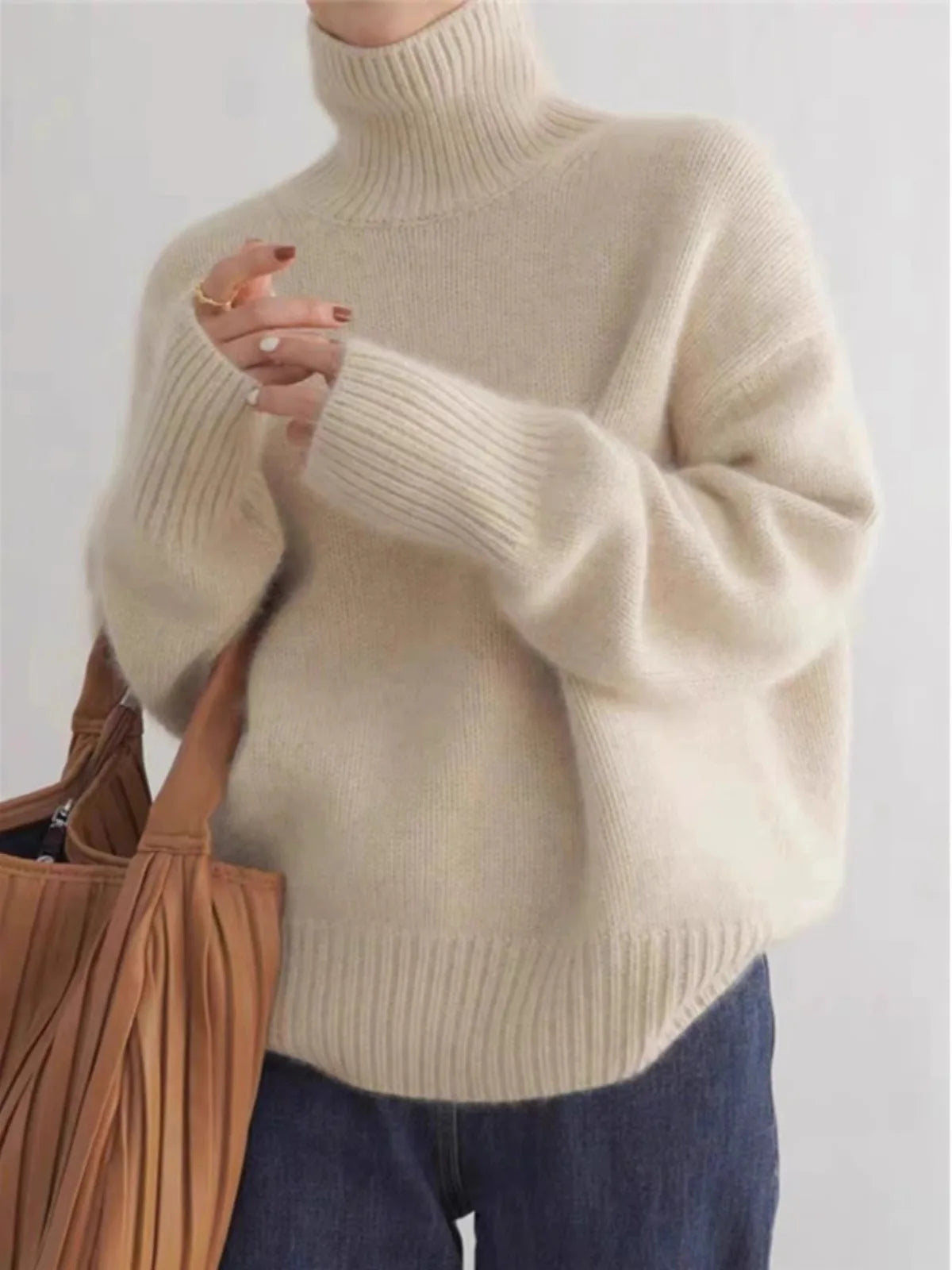 Womens Loose Knit High Neck Sweater for Cozy Comfort 3