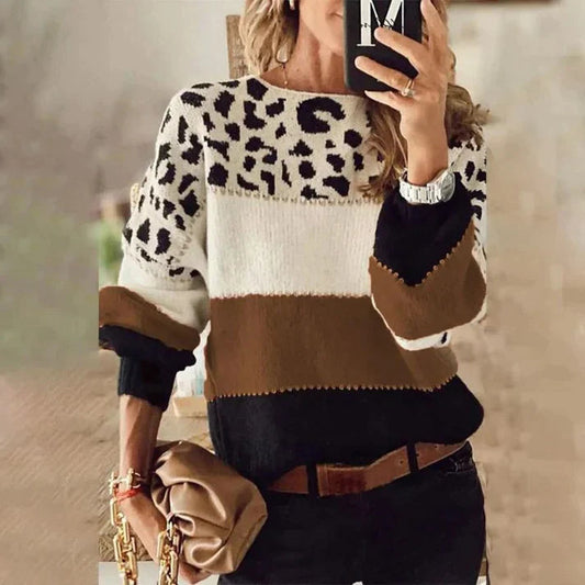 Womens Relaxed Fit Knit Sweater with Round Neckline 1
