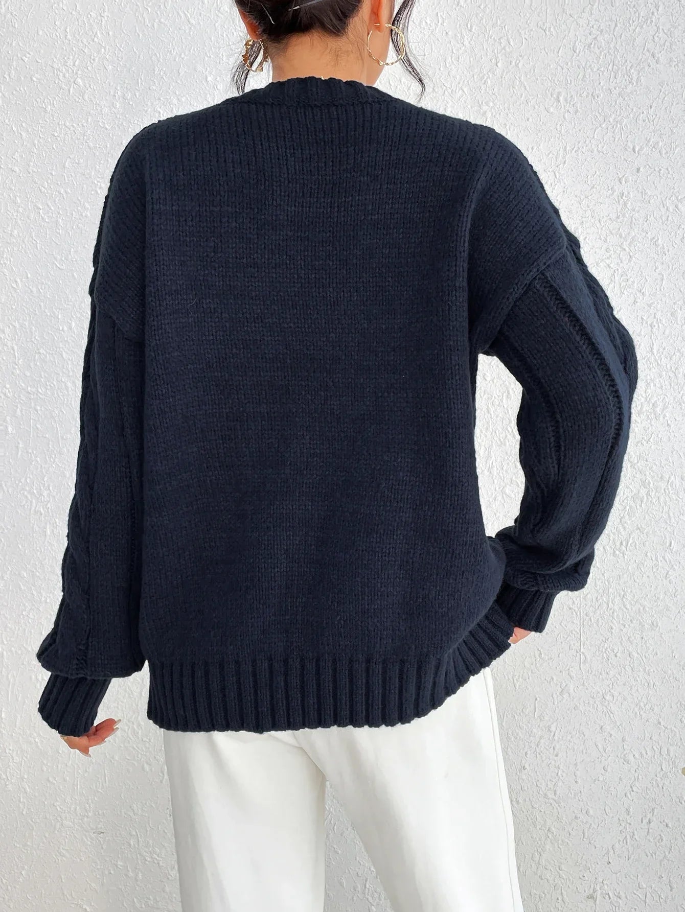 Cozy Navy Blue Twisted Pullover Sweater for Women - Relaxed Fit, Winter Wear 6