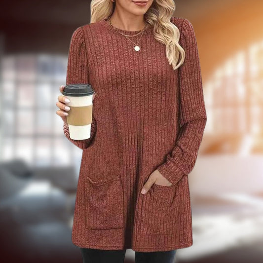 Womens Medium Length Sweater with Round Neckline 1