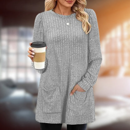 Womens Medium Length Sweater with Round Neckline 3