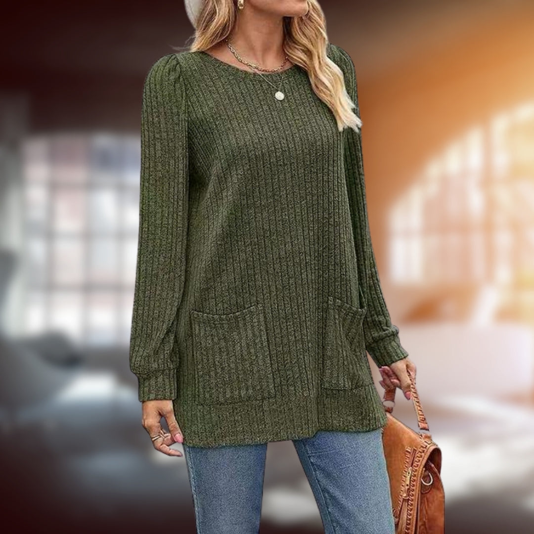 Womens Medium Length Sweater with Round Neckline 8