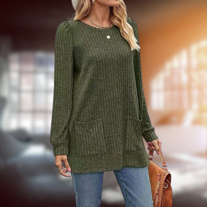 Womens Medium Length Sweater with Round Neckline 8