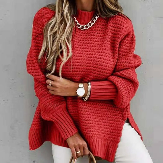 Women's Mock Neck Sweater in Gray - Long Sleeve Polyester Blend for Fall and Winter 1