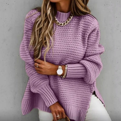 Women's Mock Neck Sweater in Gray - Long Sleeve Polyester Blend for Fall and Winter 3