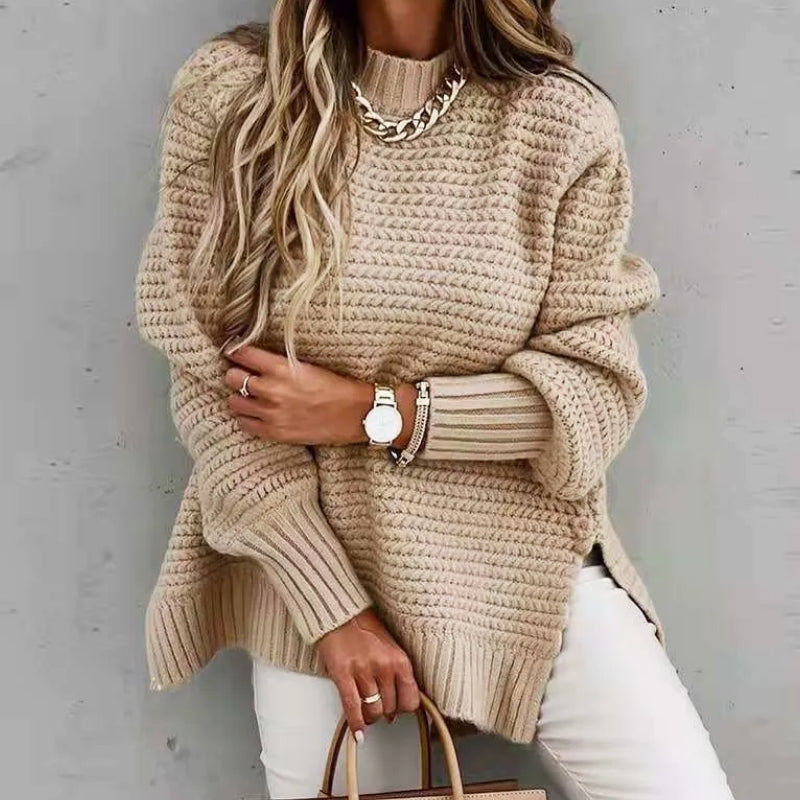 Women's Mock Neck Sweater in Gray - Long Sleeve Polyester Blend for Fall and Winter 5