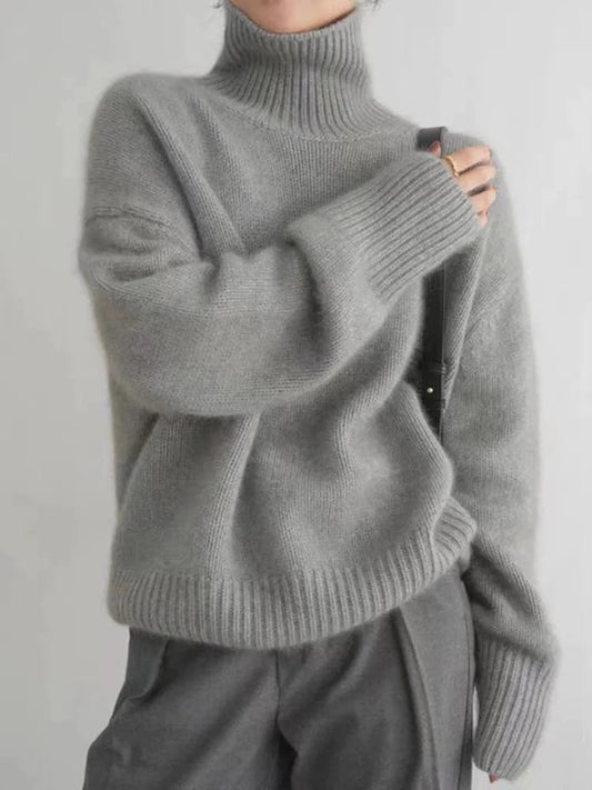 Womens Sweater Gray Polyester High Collar Winter Comfort 1
