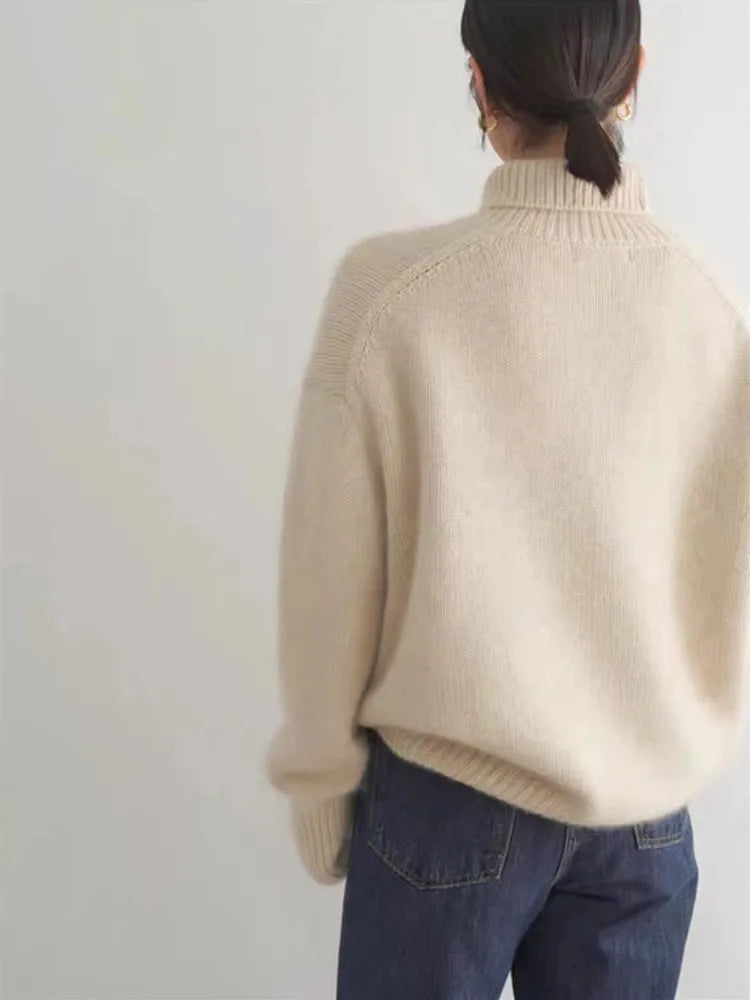 Womens Sweater Gray Polyester High Collar Winter Comfort 3