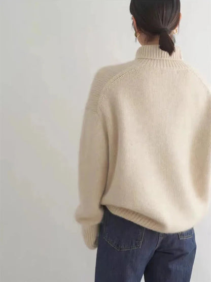 Womens Sweater Gray Polyester High Collar Winter Comfort 3