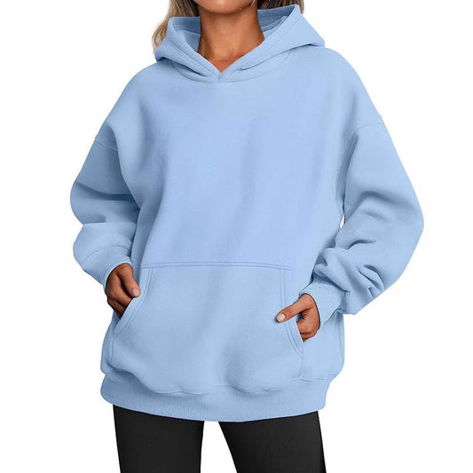 Women's Oversized Hoodie Grey Cotton Blend Casual Sweatshirt - 2
