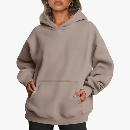 Women's Oversized Hoodie Grey Cotton Blend Casual Sweatshirt - 14