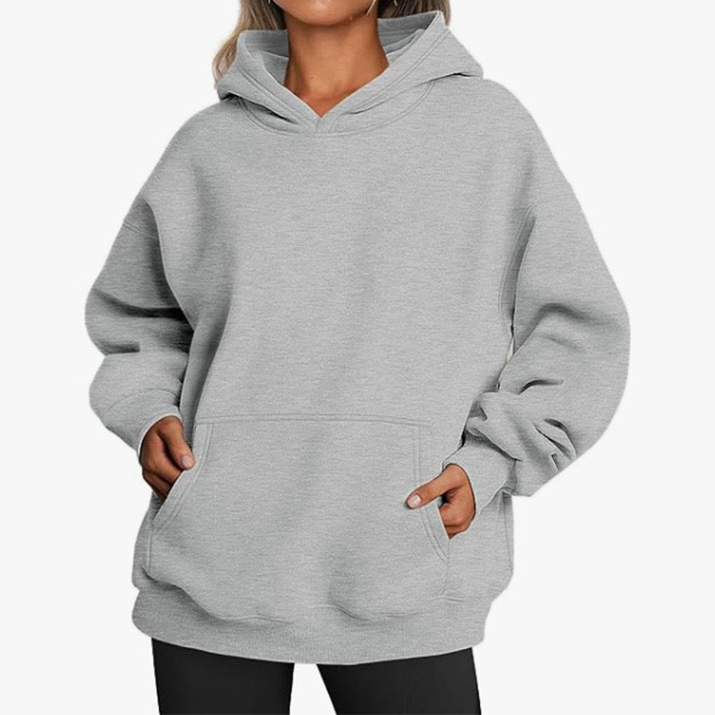 Women's Oversized Hoodie Grey Cotton Blend Casual Sweatshirt - 19