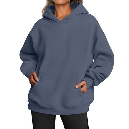 Women's Oversized Hoodie Grey Cotton Blend Casual Sweatshirt - 20