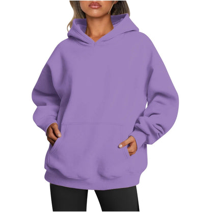 Women's Oversized Hoodie Grey Cotton Blend Casual Sweatshirt - 21