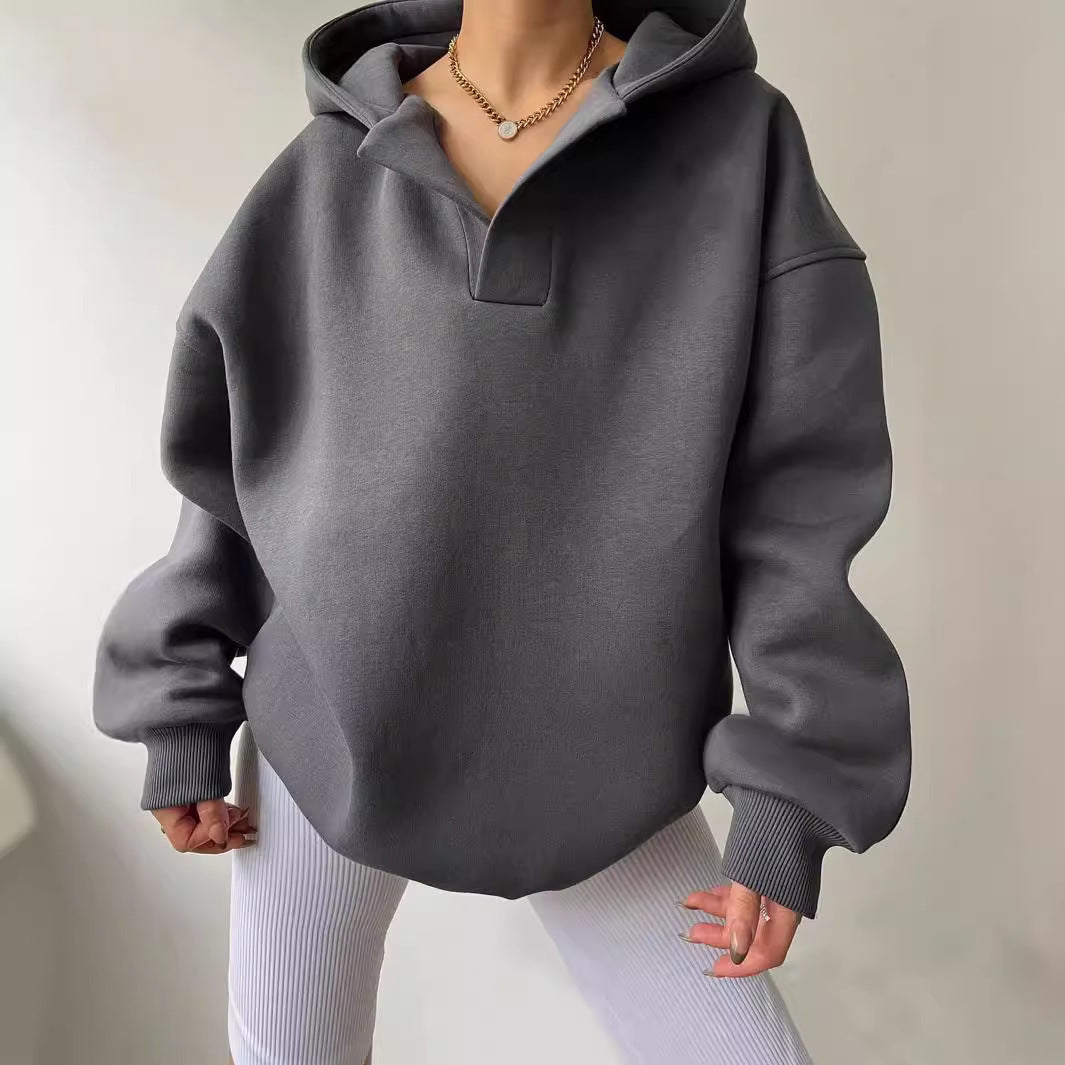 Women's Oversized Hoodie Grey Cotton Blend - 5