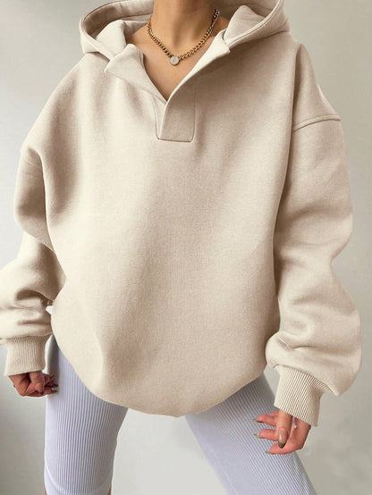 Women's Oversized Hoodie Gray Cotton Blend with Stand-Up Collar - 11
