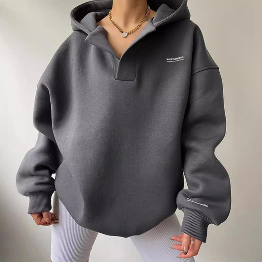 Women's Oversized Hoodie Grey Cotton Blend - Stylish Sweatshirt for Women - 2