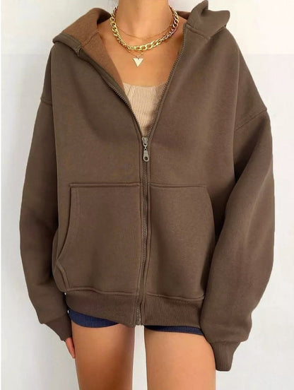 Women's Oversized Hoodie Gray Cotton with Zipper and Pockets - 5