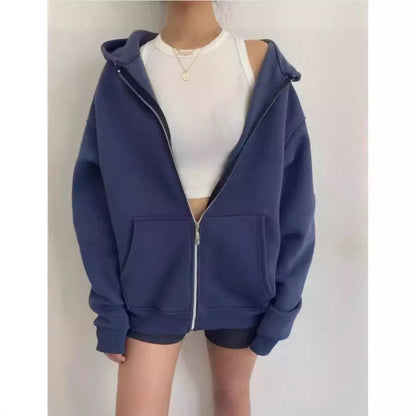 Women's Oversized Hoodie Gray Cotton with Zipper and Pockets - 7