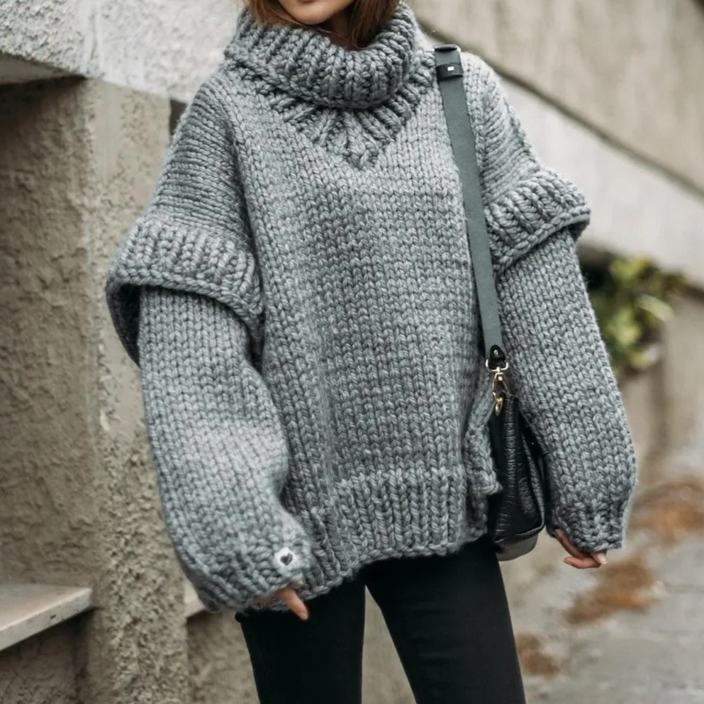 Womens Oversized Turtleneck Sweater in Grey – Long Sleeve Cozy Polyester Top 1