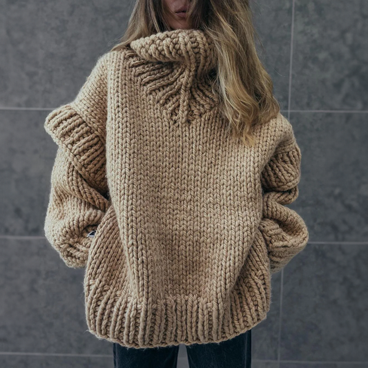 Womens Oversized Turtleneck Sweater in Grey – Long Sleeve Cozy Polyester Top 2