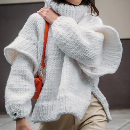 Womens Oversized Turtleneck Sweater in Grey – Long Sleeve Cozy Polyester Top 4