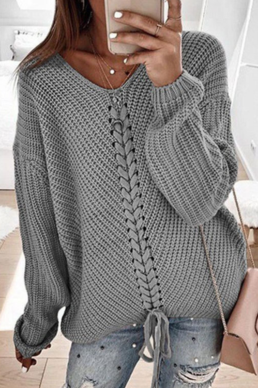 Womens Sweater with Braided Design, Long Sleeves, Soft Acrylic, Round Neck 1