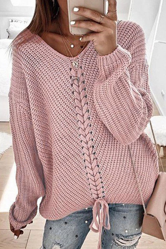 Womens Sweater with Braided Design, Long Sleeves, Soft Acrylic, Round Neck 2