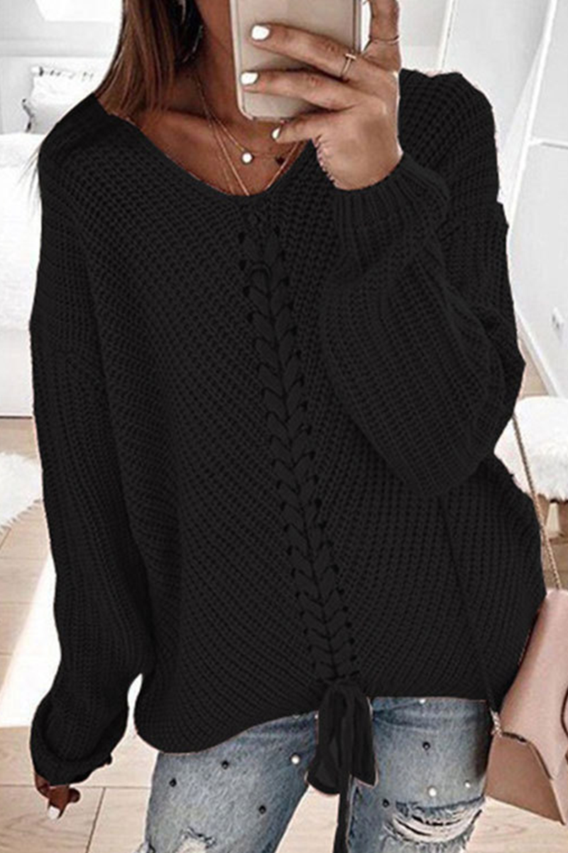 Womens Sweater with Braided Design, Long Sleeves, Soft Acrylic, Round Neck 4