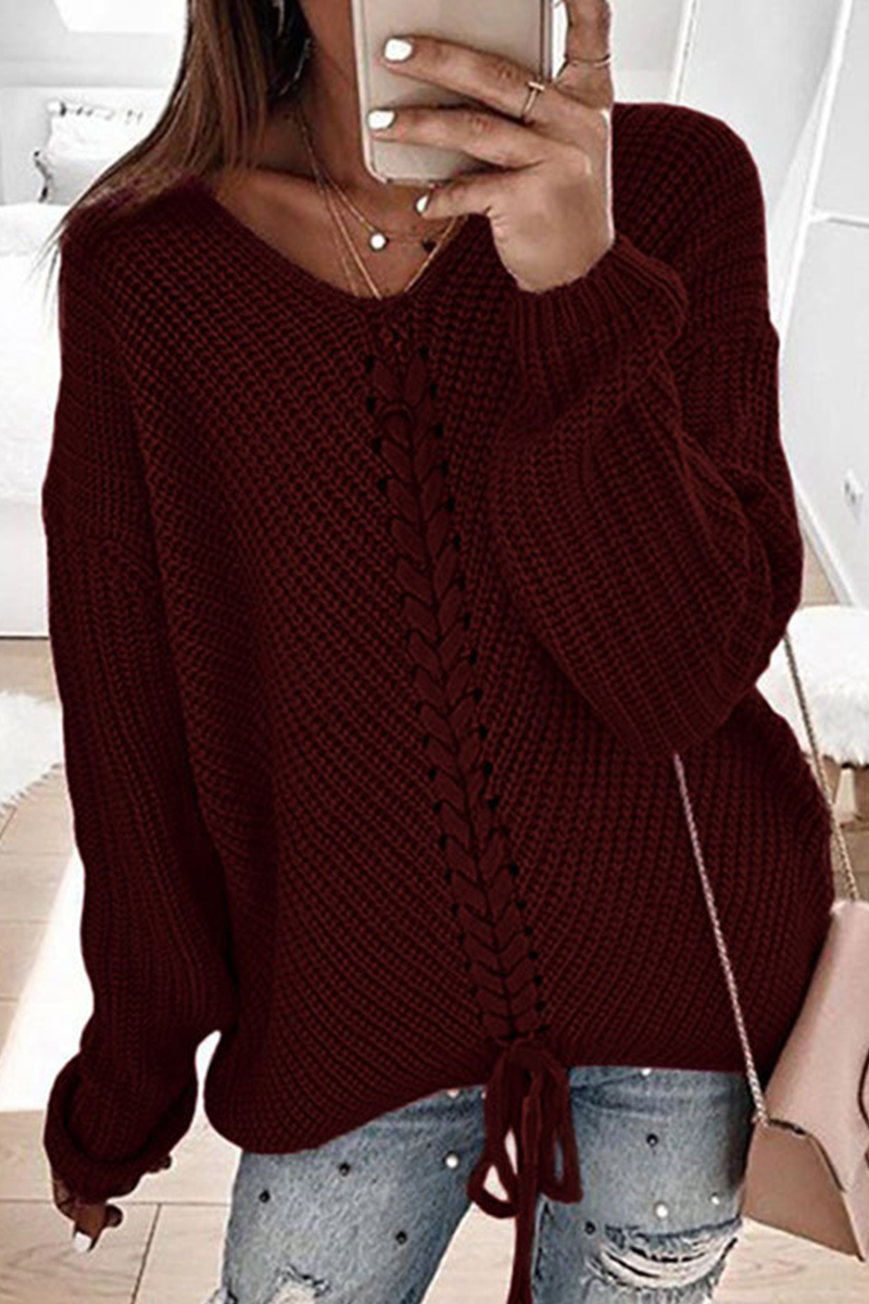 Womens Sweater with Braided Design, Long Sleeves, Soft Acrylic, Round Neck 5