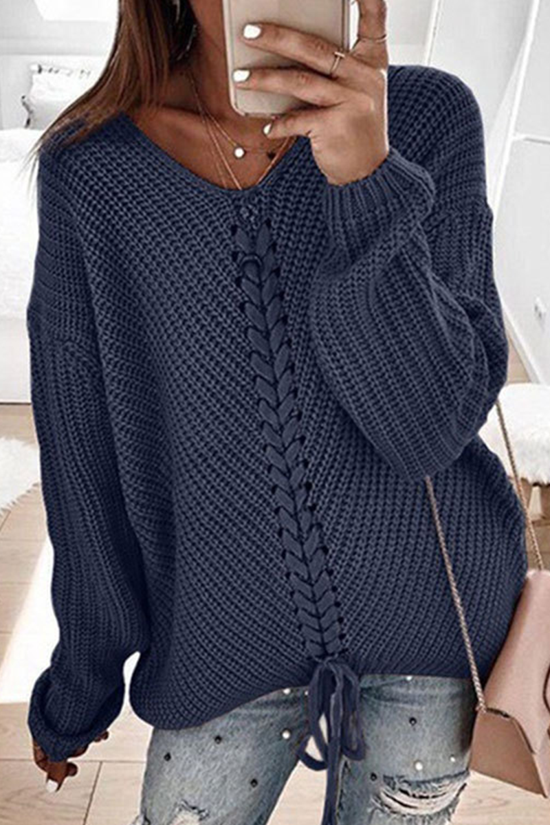 Womens Sweater with Braided Design, Long Sleeves, Soft Acrylic, Round Neck 7