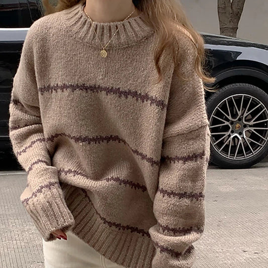 Women's Striped Knit Sweater, Casual Round Neck Design for All Seasons 2