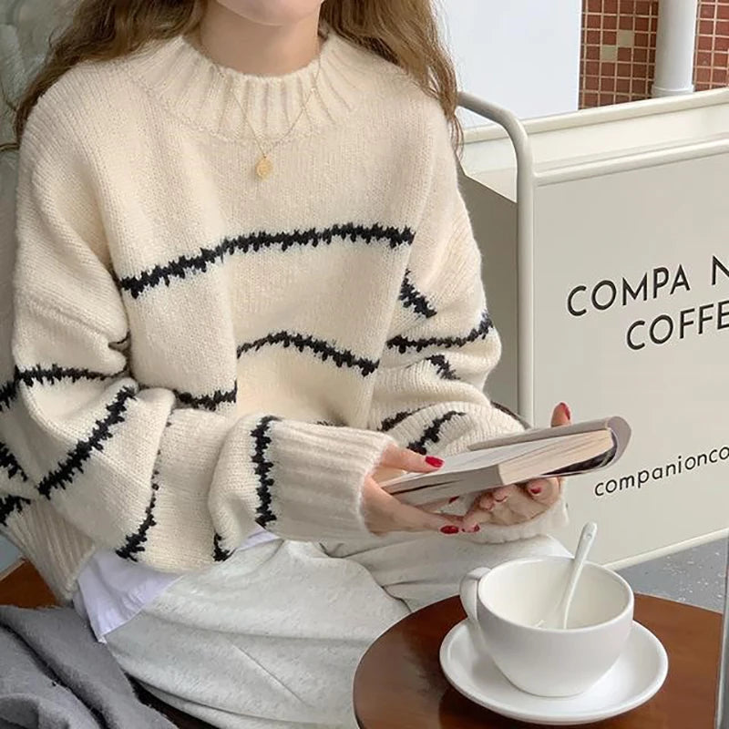 Women's Striped Knit Sweater, Casual Round Neck Design for All Seasons 4