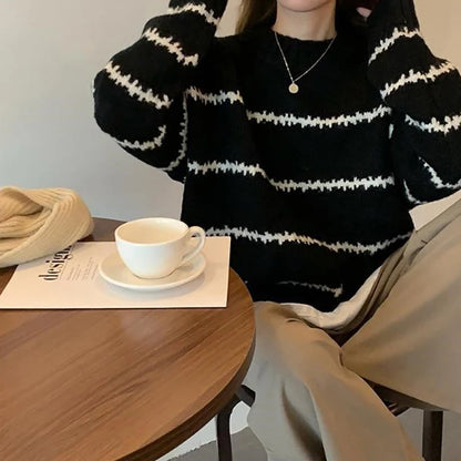 Women's Striped Knit Sweater, Casual Round Neck Design for All Seasons 7