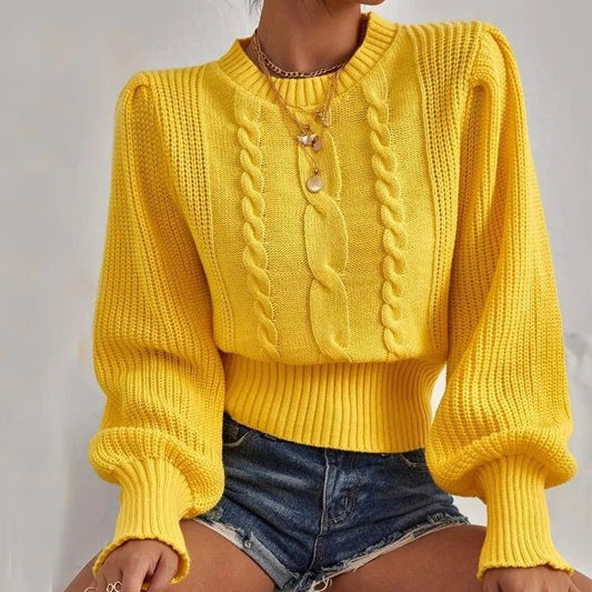 Women's Soft Knit Sweater with Lantern Sleeves - Cozy Casual Winter Top 2