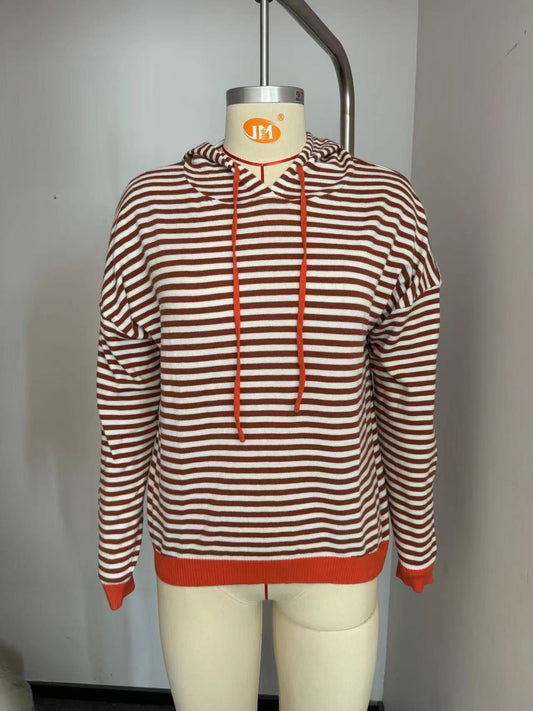 Women's Hoodie Striped Relaxed Fit Cotton with Adjustable Hood - 1
